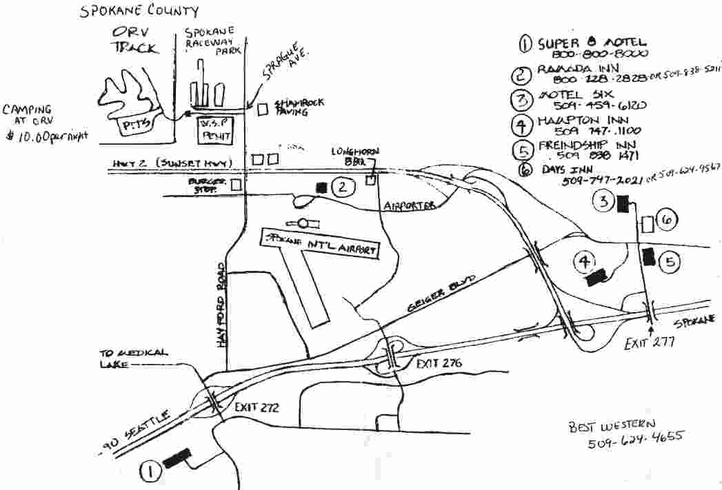 Map of Directions to Spokane Raceway Park